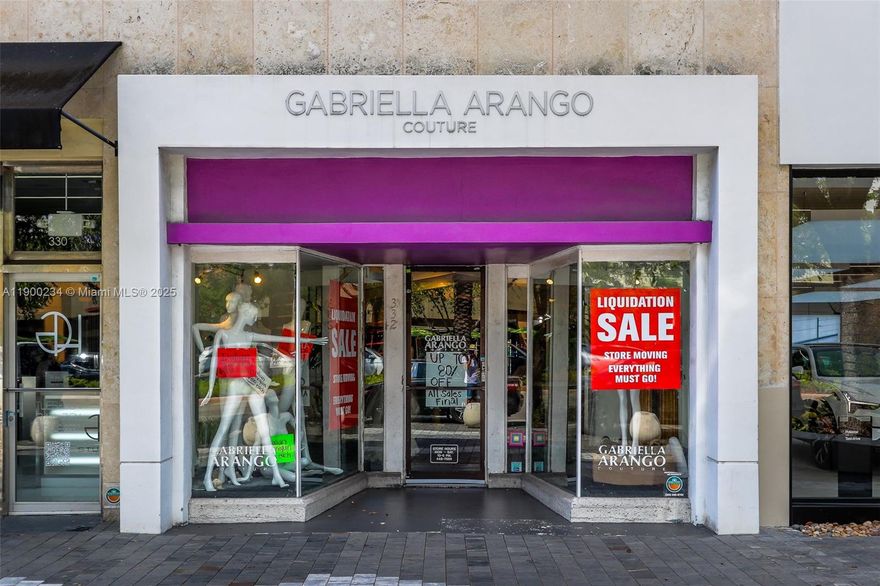 This 2948 SF retail space is located on famous Miracle Mile in Coral Gables, Florida. The space boasts generous ceiling heights and 19 feet of frontage on this popular shopping and dining street. 332 Miracle Mile sees strong daytime traffic due to the surrounding office and affluent residential community