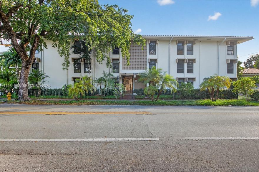 Welcome to Villa Mendoza in the heart of Coral Gables, just steps from Miracle Mile. This bright 1 bedroom, 1 bathroom corner unit on the second floor overlooks the beautiful pool and offers great natural light. The unit features three new split A C units for efficient cooling and comfort. Enjoy on site laundry facilities and one reserved parking space. Prime location close to restaurants, shopping, and entertainment. No pets allowed. Easy to show.