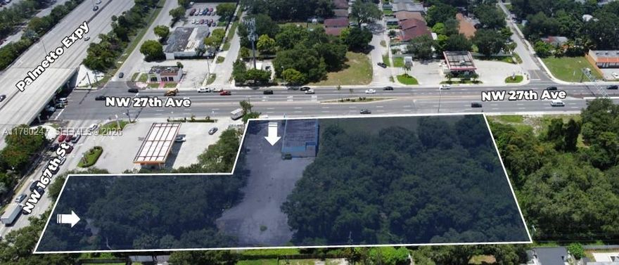 Located at 16801 NW 27th Ave, Miami Gardens, FL, this 2.4-acre site offers 104,544 sq. ft. of land and 3,000 sq. ft. of existing building space. Zoned Entertainment Overlay, it supports high-density, mixed-use development, ideal for apartments, retail, hotel, or self-storage. With 61,000+ VPD traffic and proximity to Golden Glades, Hard Rock Stadium, and more, the site offers excellent visibility and connectivity. A prime opportunity for growth in a pro-development city. Zoning permits up to 10 stories of vertical development, with flexibility to pursue:
Retail + Hotel with up to 800 keys
Retail + Residential with up to 388 apartment units
A hybrid Retail + Hotel + Residential configuration with up to 350 residential units and 150 hotel keys
Self Storage
