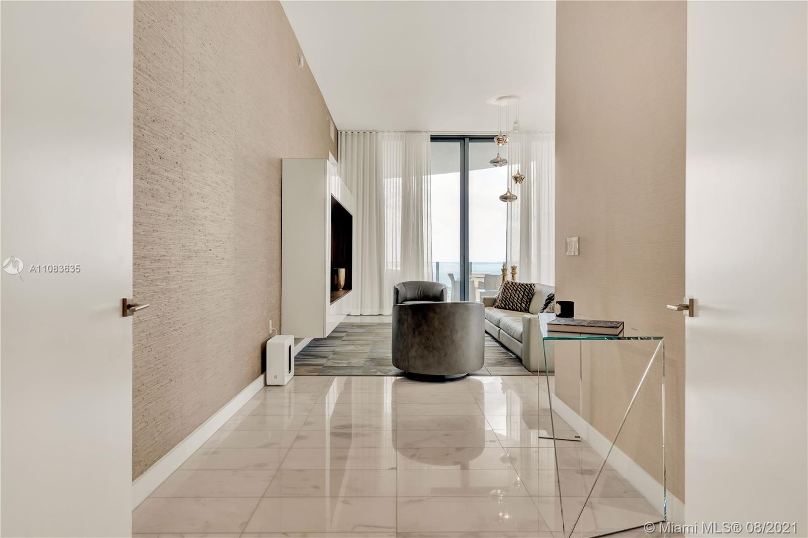 Rarely available A line in the most sought after address in Coconut Grove with only 4 residences per floor. Private elevator opens to a spacious and unique 4 bed corner residence with 12’ glass walls, European inspired kitchen with marble counters, Wolf gas range, separate service entrance, large laundry room, pantry room, secondary kitchen with renderings/proposal to convert into a media room/den/bar. Live in the world-class Park Grove designed by Rem Koolhaas and OMA, interiors by Meyer Davis and landscaping by Enzo Enea. Over 50,000 sqft of grounds and amenites including bayfront pools, private bayfront dining, yoga/pilates, wellness lounge, manicure/pedicure stations, library, wine lounge, fitness room, spa and sauna, media room and curated artwork.