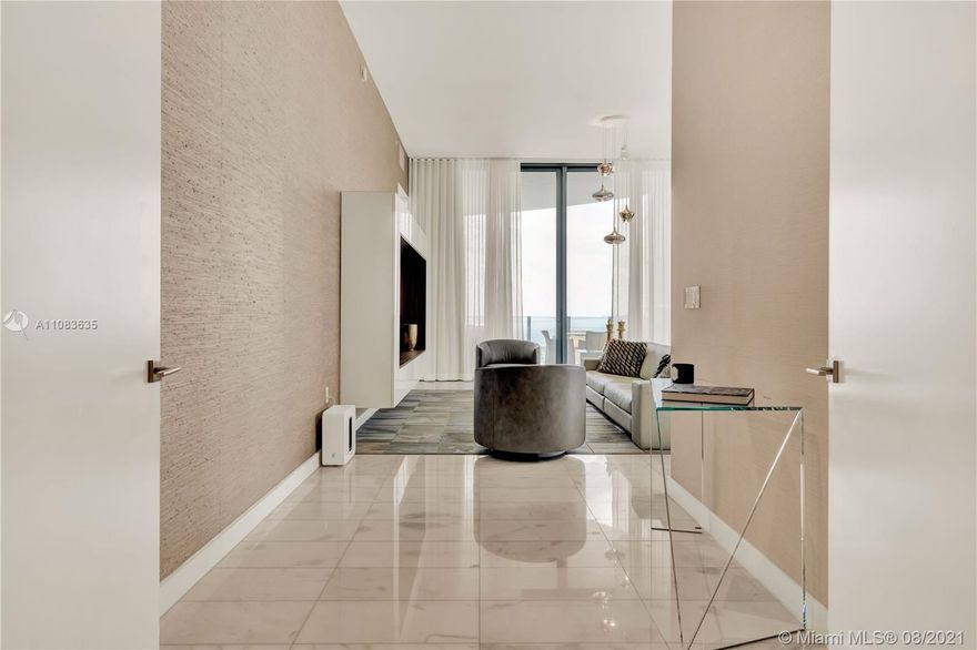 Rarely available A line in the most sought after address in Coconut Grove with only 4 residences per floor. Private elevator opens to a spacious and unique 4 bed corner residence with 12’ glass walls, European inspired kitchen with marble counters, Wolf gas range, separate service entrance, large laundry room, pantry room, secondary kitchen with renderings/proposal to convert into a media room/den/bar.  Live in the world-class Park Grove designed by Rem Koolhaas and OMA, interiors by Meyer Davis and landscaping by Enzo Enea. Over 50,000 sqft of grounds and amenites including bayfront pools, private bayfront dining, yoga/pilates, wellness lounge, manicure/pedicure stations, library, wine lounge, fitness room, spa and sauna, media room and curated artwork.