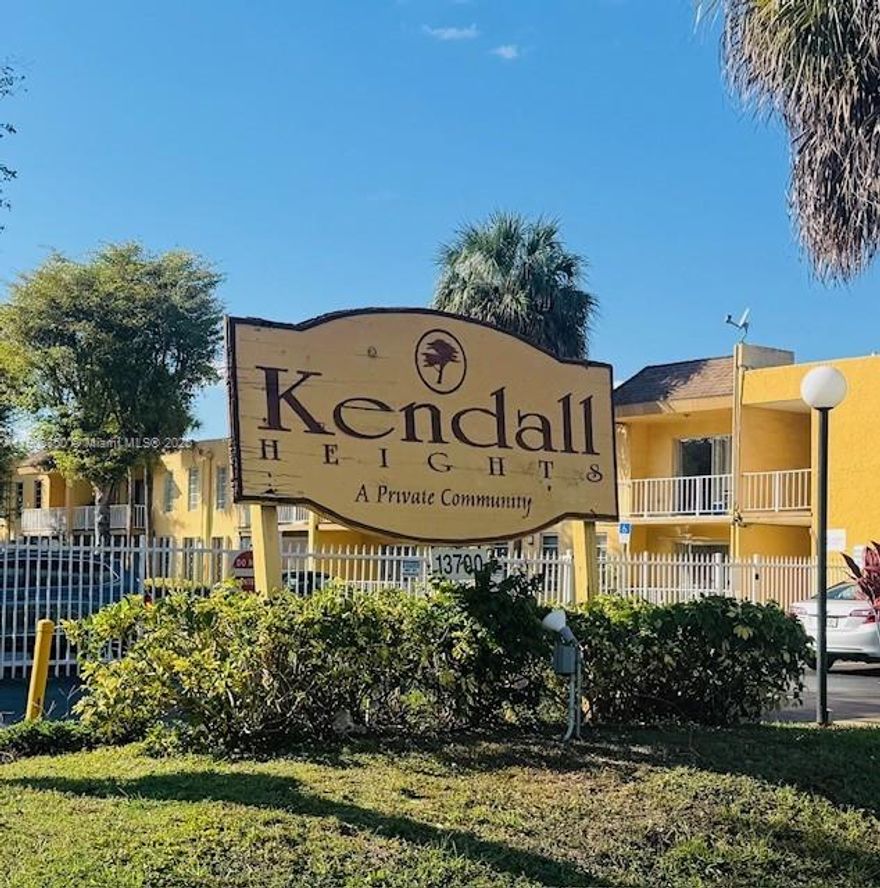 Great opportunity to purchase an expansive, 1,262 sq. ft. three-bedroom, two full bath unit at Kendall Heights Condominium.  Community is fully secured and gated with pool, clubhouse, gym and lots of green, landscaped grounds.  Located near the Miccosukee Golf and Country Club in central Kendall.  Unit comes with one assigned space and a second unassigned parking. Community has plenty of guest parking too.  Development has community laundry facility, but the unit also has a washer and dryer in the kitchen. Best priced unit in the community. Asking price already reflects current condition.   Community has successfully completed the 50-year inspection. Ready for its new owner to update and make their new home. Cash offers only.