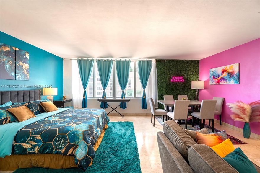 Charming studio at the beautiful Mirador 1000 condo complex.  Furniture included.  Recently completed renovations to pool deck/patio/lobby.  No assigned parking space but valet parking available for $85/month.