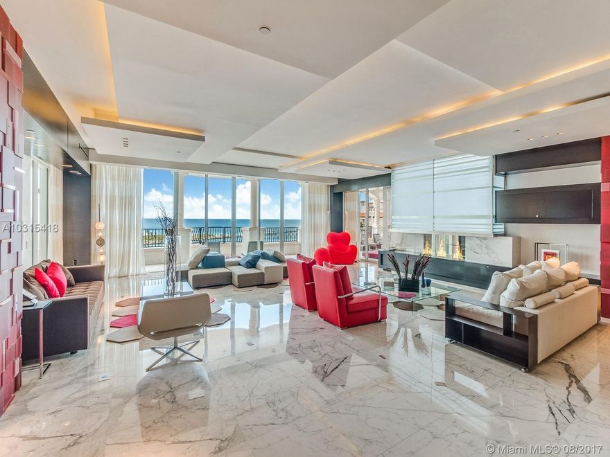 The ONE unit that has it all.  Contemporary custom designed lower PH in Palazzo Del Mare by renowned designer Pepe Calderin boasts dramatic double door foyer, water fall entry feature & top of the line finishes throughout.  Offered fully furnished “As Is” w/ rich Italian leather modern décor & wood/glass tables.  Rare six (6) BR sprawling unit claims sweeping unobstructed views of Gov’t Cut, South Beach & the Atlantic Ocean from the moment one enters, this property is ideal for family living & entertaining.  The sophisticated Master Spa Bath offers the ultimate luxurious experience w/ its oversized infinity whirlpool tub as the focal point & separate glass shower w/ deep ocean-blue glass tiles.  Modern gourmet Kitchen w/ Miele appliances is wrapped in ‘’Calacatta’’ marble.