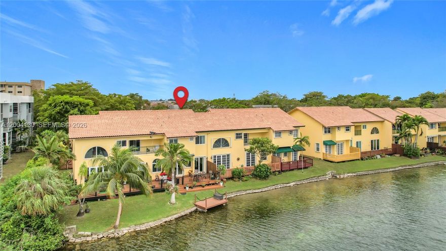 Welcome to your dream waterfront oasis located in the heart of Miami/Aventura. Brand new roof (2024), Hurricane impact windows/door (2024). This meticulously maintained TH offers the perfect combination of of luxury, tranquility and modern living. Property Features: Breathtaking waterfront access- enjoy water view f/private dock, perfect for boating, fishing or simply soaking in the beauty of nature; Spacious outdoor deck, Modern Kitchen designed with SS appliances, granite countertops, custom cabinetry adjoining breakfast nook. Elegant Interior design, open layout w/large windows, natural light to every room. remodeled bathrooms. Prime location close to Aventura finest dinning, shopping etc while maintaining the peace and quiet of a waterfront retreat!