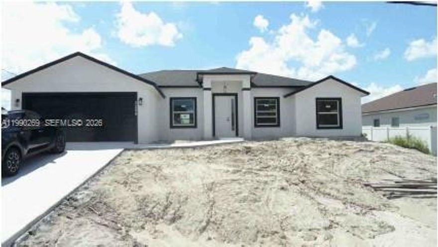 "Brand new construction home featuring 4 bedrooms, 3 bathrooms, a spacious backyard, and an additional office. Certificate of Occupancy (CO) is pending with the city. The property has a rear canal, and some permits are currently in process with the city."