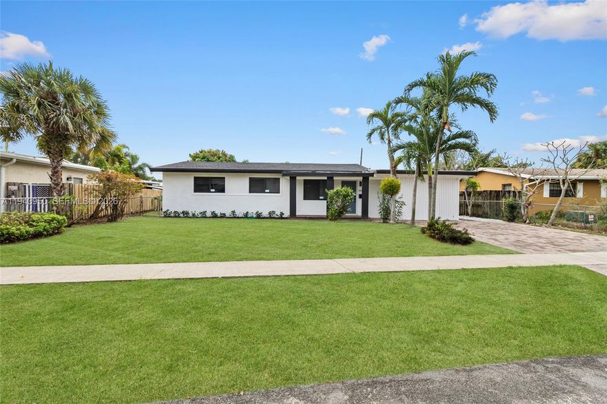 Incredibly updated pool home located in a charming no-HOA community in Fort Lauderdale. This 3-bedroom, 2-bath gem features brand-new impact windows and doors and perfectly blends space, style, and functionality. Truly move-in ready, the home boasts a brand-new kitchen with quartz countertops and never-used stainless steel appliances. The primary suite offers an en suite bathroom and ample closet space, while both bathrooms showcase designer finishes with spa-style frameless glass showers. An additional room with a private entrance and its own mini-split system adds valuable square footage and versatility, ideal for a home office, gym, or in-law suite as a 4th bedroom. Step outside to your private backyard oasis featuring a sparkling pool, tiled pool deck, beautiful pergola, outdoor shower, cabana bath, and a new fence providing both style and privacy. Additional upgrades include a brand-new tankless water heater, 2023 AC, solid roof, and impact windows throughout, offering complete peace of mind. Ideally located near boat launches, Fort Lauderdale Airport, major highways, Hard Rock Casino, and top schools. No rental restrictions, making this home investor and Airbnb-friendly. A rare opportunity you don’t want to miss!