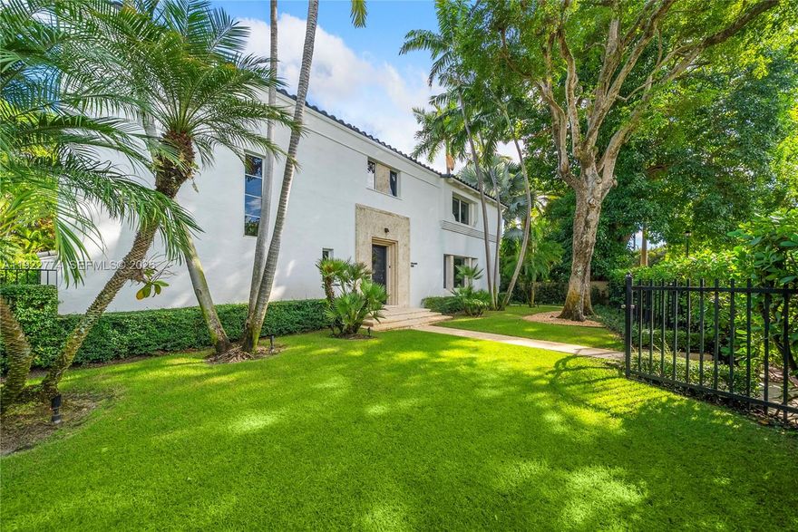 Lovely La Gorce Drive! Rarely available & tastefully renovated, this stately Mediterranean villa offers 5 bedrooms, 5.5 baths, & timeless elegance on a 9,639 SF gated corner lot. Recently enhanced with a new roof, new landscaping/fencing, & a new backyard pool deck, the property blends classic architecture with modern comfort, creating a truly move-in-ready Miami Beach retreat. Lush tropical grounds wrap around the backyard with heated pool, Al Fresco dining, soaring mature trees, & privacy hedges. Inside, stunning architectural details & millwork elevate every room. Enjoy a modern open gas kitchen with top-tier appliances, formal dining room, & sophisticated living areas which all open with French doors to the pool area. The huge downstairs primary suite is a sanctuary of its own, featuring a sitting room & dual dressing rooms/closets. Upstairs, three spacious bedrooms each offer ensuite baths, plus access to an outdoor balcony. A separate 1BD/1BA guest or staff quarters adds valuable flexibility. Driveway is accessed from the quiet side street—meaning you never have to back out onto La Gorce Drive & enjoy easier, low-traffic entry & exit. Nestled in one of Miami Beach’s most coveted neighborhoods, this prime location offers unmatched convenience & lifestyle. Moments from La Gorce Country Club, top-rated schools, beaches, parks, & the 41st Street corridor. Perfectly positioned between Mid-Beach, South Beach, & Surfside. Just 15 minutes to MIA Airport!