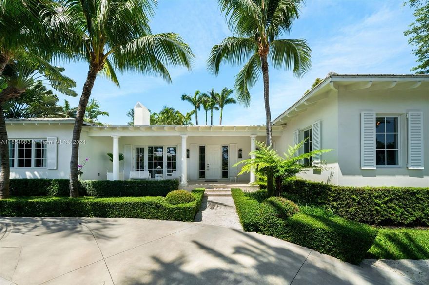 Built in 2013, a rare offering for the discerning buyer who desires coastal luxury living on La Gorce Island. Combining luxury with comfort this exquisite 4,764 sf residence on a 12,500 sf lot features DuChateau white oak floors & Calacatta Gold countertops & bathrooms. The home includes an office/den with a custom-built library, coral stone patio, pristine pool, and a kitchen equipped with Viking appliances. Boasting 4 bedrooms & 4.5 bathrooms, this single-story marvel offers a wood-burning fireplace & French doors that open to lush landscaping. Enjoy the sophistication of vintage Italian fixtures & a design that ensures every room is bathed in natural light. Perfect for those who value elegance & a serene, upscale lifestyle.
