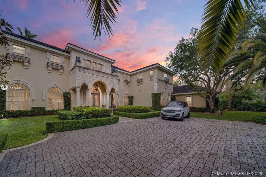 Hidden masterpiece in North Pinecrest! Nestled on a quiet street, this estate boasts exquisite designs & features over 9,000 sqft of glorious living space. Highest quality finishes include imported marble, commercial elevator, impact windows/doors, full Home Generator, theater & soaring ceilings. Enjoy natural light that spills in from the windows enhancing the beautiful architecture & arched halls. Ideal floor plan including open kitchen to an oversized family room, 1st floor junior master suite, in-law/maid quarter plus Rosewood adorned study. Upstairs Master suite is tucked away from all the other suites for ultimate privacy. The remaining 4 suites are greeted via a spacious loft.  Gated, breath-taking grounds & pool/patio area including a Versace inspired pool design.  Original owner!