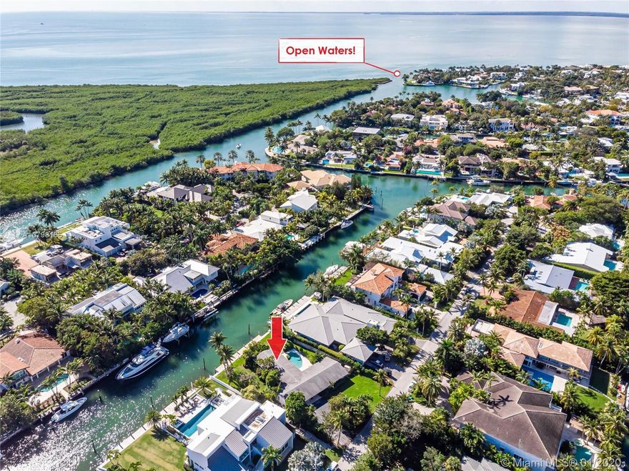 Lowest priced for a 15,000 SF Waterfront lot in Key Biscayne! Over 100 feet of water frontage with highly desirable South exposure and easy access to open Ocean. Build your dream home or remodel the current existing 3BR/3BA/3,541 SF home. Lot features new Dock and sea wall, and lot size is 100 x 150. Plans and permit available for a new contemporary home.