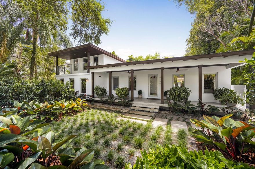 Captivating home with a coastal contemporary vibe. Totally redesigned, rebuilt & expanded by Brillhart Architecture in 2014. Experience an ultra-private lifestyle behind tall privacy hedges on tree-canopied Battersea Rd. Enter into light-filled living spaces featuring high ceilings, bleached wide plank oak flooring and abundant windows with views of lush tropical greenery. Expansive, modern style kitchen offers an island, high-end appliances & breakfast area. The stunning, oversized primary suite w/sitting area & spa-like bath overlook the lush, tropical garden. Magical outdoor spaces offer a tranquil pool & a free-standing cabana w/bathroom (potential guest suite). 4161 SFLA. (High sea-level elevation-not a flood zone). Close to the Grove village and to bayfront parks & marinas.