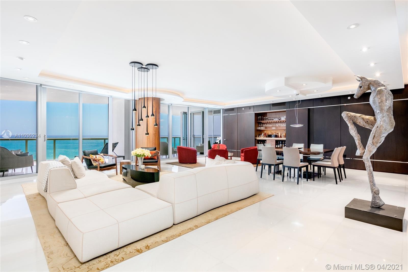 Masterfully Renovated DOUBLE Flow through unit at Jade Ocean. Enjoy 4,360 Interior SF within this immaculate 4BD + Office Residence which offers a thoughtful layout outfitted with luxury finishes & seamless design. This Fully Automated Smart Home features Crestron & Lutron Controls, Automated Black Out Shades in all bedrooms, surround sound, 2 oceanfront master suites, ocean & city family rooms, security system & 4 private oversized terraces! Each of the spacious bedrooms features wood floors as well as highly appointed bathrooms & built out closets. THG Paris fixtures, Roeburn Medicine Cabinets, Toto Toilets & High End Leather BB Italia Maxo Alto Closets are some of the luxury names you'll find inside. Included w/ the unit are 4 parking spaces & 2 storage units in an Above ground garage.