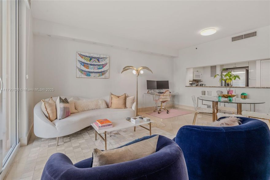Experience refined living in this beautifully furnished 1-bedroom, 1.5-bathroom condo spanning 907 sq ft at the exclusive Two Tequesta Point on Brickell Key. This residence features marble flooring, custom closet cabinetry, and a walk-in closet, all complemented by tasteful furnishings that exude elegance and style. Enjoy serene bay views from your private open balcony, adding to the tranquil ambiance.Residents have access to a suite of premium amenities, including a heated pool, fitness center, sauna, tennis courts, and a clubhouse. The building ensures peace of mind with 24-hour security, concierge services, and secured garage parking.Nestled in the heart of Brickell Key, this home offers a perfect blend of luxury and convenience