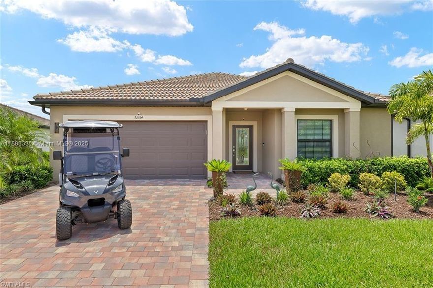 Unbelievable fully furnished turn-key Dolce model with 3 bedrooms, 2 baths, elegant furnishings, and a $13k golf cart! Home offers split floor plan, tiled living areas, luxury light fixtures, wall art, rugs, powered loveseat, recliners, power shades, ceiling fans, dining set, and full bedroom suites with king and twin beds on power bases. Perfect winter retreat!
Located in Del Webb Naples, a premier 55+ resort community, residents enjoy two clubhouses with 30,000+ sq. ft. of amenities—resort-style pools, fitness center, movement studio, golf simulator, fire pit lounge, and on-site dining. Outdoor fun includes optional 18-hole golf, 12 pickleball courts, tennis, bocce, garden, and miles of trails. With endless activities and events, Del Webb offers the ultimate active adult lifestyle.