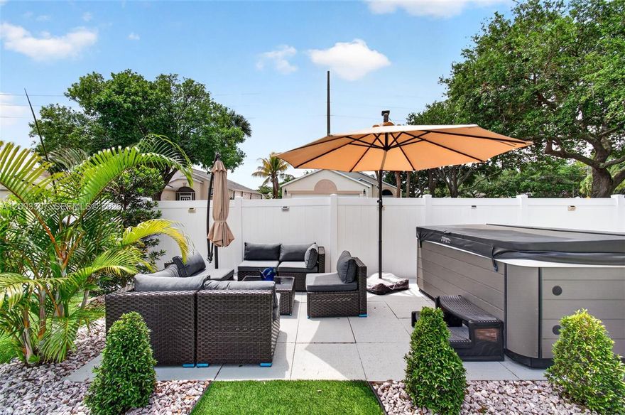 Discover this beautifully single family 3/2 upgraded residence in the heart of Boynton Beach, offering comfort, style, and exceptional value. Featuring a new roof, new impact windows, and elegant new ceramic floors throughout, this home is truly move-in ready. Enjoy spacious living areas, a finished garage, and a fully fenced yard with a private patio ideal for entertaining, complete with BBQ setup and a brand-new spa/jacuzzi. A versatile flex space can easily serve as a 4th bedroom, office, or media room. Located in a well-maintained community with pool and clubhouse, and one of the lowest HOA fees in the area. Just minutes from the beautiful shores of Oceanfront Park Beach and Gulfstream Park, as well as vibrant waterfront dining at Banana Boat and Two Georges Waterfront Grille. Enjoy easy access to I-95, shopping, and top local attractions—perfect for experiencing the best of South Florida living.