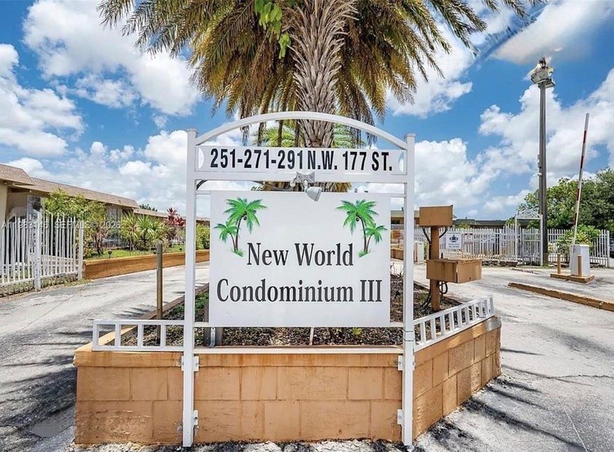 Nice Condo Located at NEW WORLD CONDO APTS III. In Miami Gardens. Near to bus stop, School, Across front to Walmart. Spacious and clean Bedroom with tile flooring. Cold Central AC.  Easy Showing !!