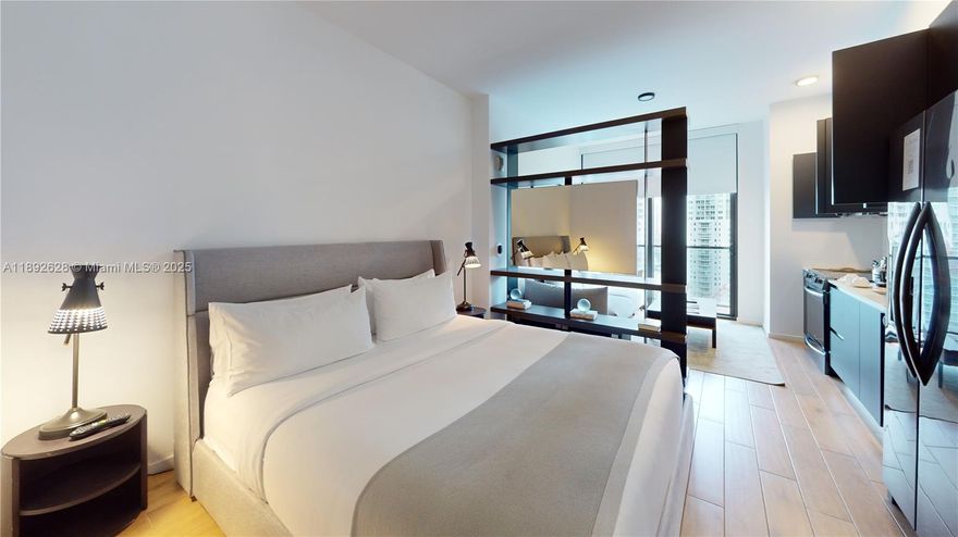 Experience the vibrant energy of downtown Miami in this fully furnished studio at The Elser Hotel and Residences. With modern design and floor-to-ceiling windows showcasing breathtaking views of Biscayne Bay, this unit offers a king-size bed, sofa bed, full kitchen, washer-dryer, and keyless entry for maximum convenience. Residents enjoy access to exceptional amenities, including a wraparound pool with a bar and restaurant, a two-story fitness center, and a jacuzzi. Located just steps away from iconic destinations like the Kaseya Center, Bayside Marketplace, Miami Worldcenter, and Brickell City Center, this studio is not only a luxurious home but also a prime investment opportunity for short-term rentals. CHECK VIRTUAL TOUR