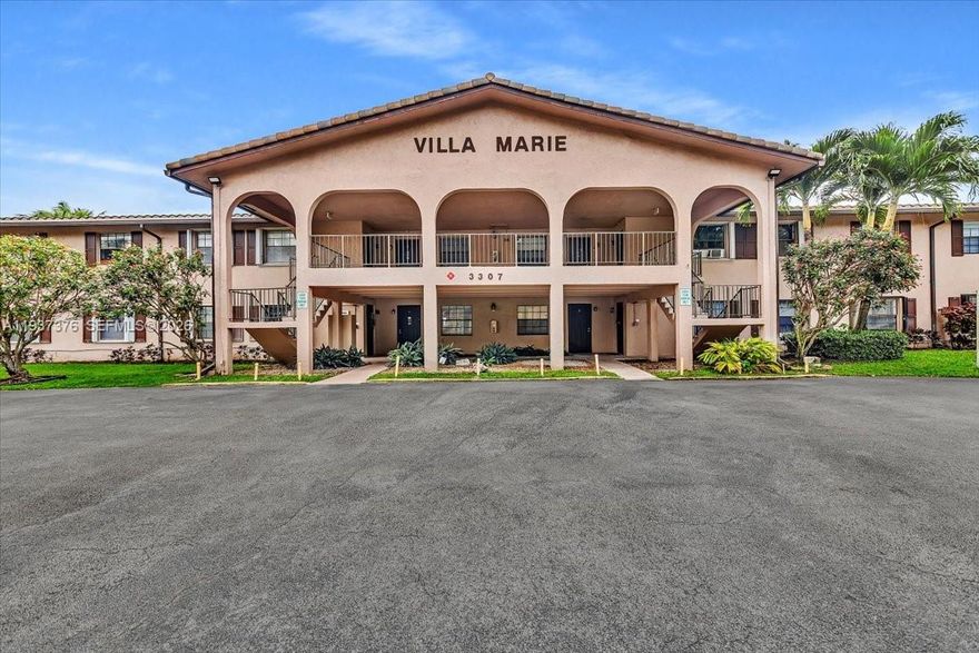 Village Marie Condo has completed the 25th year inspection/recertification (structural and electrical) see attachments. It has reserves and No pending special assessments. **Priced to sell - one of the best condo Values available ** This  corner unit boasts 2 bedrooms, 2 bathrooms, and tile flooring throughout. Enjoy the serene pool view from your living room . The fantastic location of this condo offers easy access to major highways, making commuting a breeze. With shopping, restaurants, and a plethora of activities just steps away, you'll never run out of things to do. The convenience of having a washer and dryer inside the unit adds an extra level of comfort to your everyday life.  First floor unit . Come see it for yourself and experience the epitome of city living at its finest. HOA requires 640 credit score. No rentals allowed.