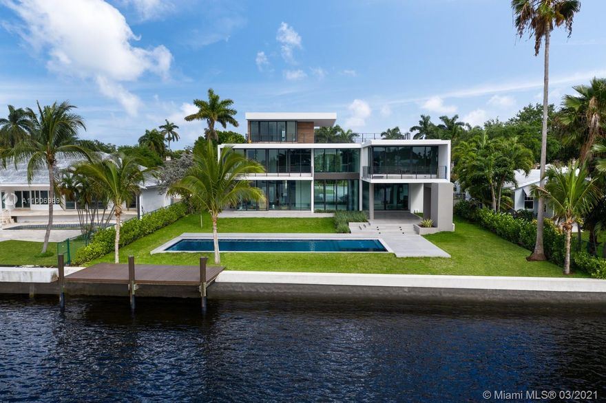 Unique, stunning, modern estate. 100 ft water frontage with panoramic views and dock. Infinity pool with attached spa.

This amazing waterfront residence built in the established Coral Ridge neighborhood at 1529 Middle River Drive, Fort Lauderdale, Florida. The new home, designed in a contemporary style architecture, will be a 3-story structure with 7,700 square feet of living space that will include six bedrooms with a detached, 3-car garage, swimming pool, rooftop terrace and elevator.
CONSTRUCTION JUST FINISH!!