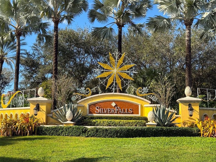 Welcome to this beautifully maintained 3-bedroom, 2-bath, one-story home with a 2-car garage, located in Silver Falls. This home is modern, open and bright. This home features a great layout, functional split-bedroom design with the primary suite tucked away at the rear of the home, while two additional bedrooms are positioned at the front—perfect for families, guests, or a home office setup. This home features a renovated kitchen with quartz countertops, new appliances, impact windows, newer AC 2017, large fenced in backyard. Step outside to a spacious backyard patio, ideal for outdoor dining and relaxing. Community resort amenities include a pool, clubhouse, fitness center, tennis & basketball courts, child play areas and more! Guard gated community. Low HOA fee includes Comcast internet and cable and alarm monitoring. OK to lease.