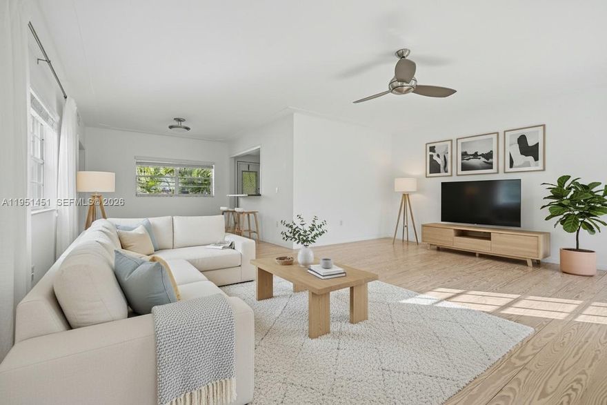 Rare 2BD/2BA corner condo with 1,441 sq ft (per recent appraisal) in a boutique 4-unit building on Edgewater Dr. Appraised above current list price, offering excellent value. Bright corner unit with abundant natural light, wood floors, and non-load-bearing walls ideal for renovation. Recent building updates: new roof (2 yrs), repaved driveway (2 yrs), freshly painted exterior. Pet-friendly, minimal restrictions, approvals at association meetings, no upcoming special assessments. Prime location on a quiet, tree-lined street minutes to Biscayne Bay, Coconut Grove, and Downtown Coral Gables.