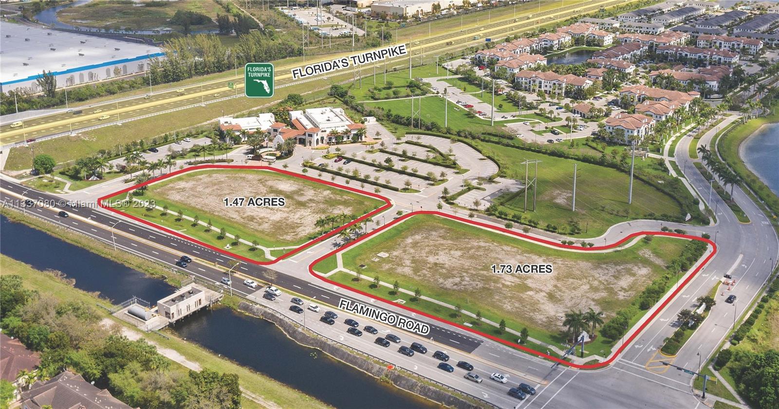 Two parcels for lease that can be further divided into four outparcels. 14,926 residential units within a 1 mile radius of this property. Situated near the Miramar Park of Commerce with 180 national and international companies having over 10,000 employees in the area during the daytime. Over 700' of linear frontage on Flamingo Road. All utilities stubbed to the site with perimeter sidewalks and installed landscaping.
• Liberal B2 Zoning per the City of Miramar, Fl
• Facing the entrance to Silver Falls having a combined 900+residential units
• Strong residential density with a combined 14,926 residential units within 1-mile radius
• Daytime population exceeding 50,000 employees within a 3-mile radius
• All utilities stubbed to site with perimeter sidewalks and landscaping installed