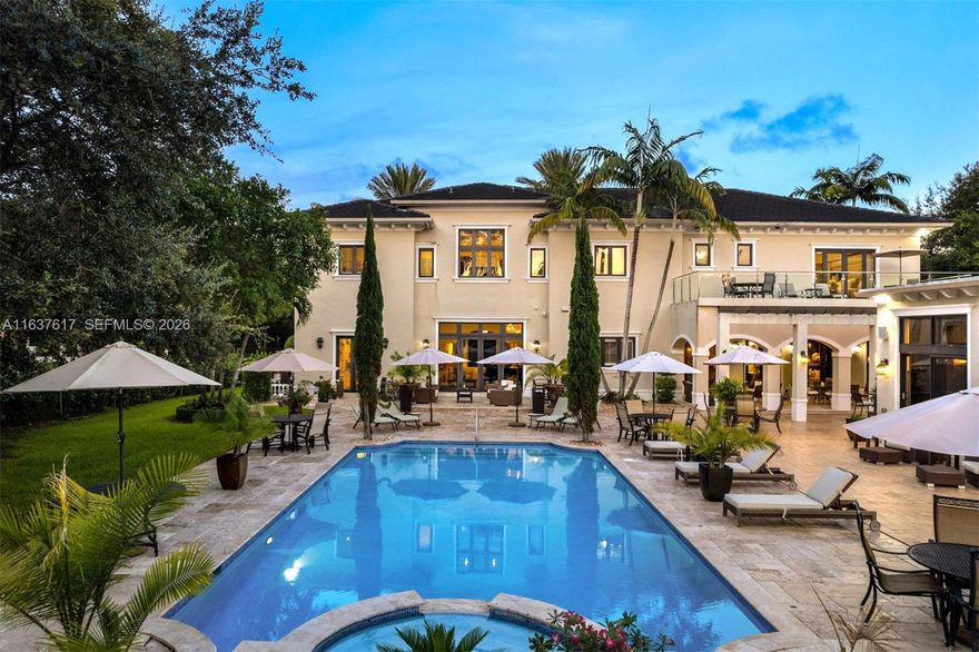 Wake up to the tranquility of tree-lined streets and experience resort-style living in the heart of Pinecrest. Set on a sprawling 36,590 SF lot, this stunning 8,321 SF estate offers 7 BD, 6 BA, and 2 HB designed for effortless luxury. A soaring triple-height foyer opens to elegant spaces for every occasion, including wine cellars, wet bar, movie theatre, and game room. The chef’s kitchen features premium appliances, an oversized island, and pantry. Outdoors, enjoy sun-filled days by the saltwater pool and jacuzzi, al fresco dining from the summer kitchen, and recreation on the sport court. A cabana with bar and rec room enhances the retreat, while an elevator, generator, Savant system, impact windows/doors, and AC 3-car garage complete the home. Some photos virtually staged.