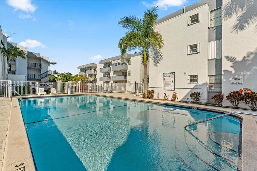 Location, location, location! This bright and spacious top floor condo sits in the gated community of Grove Gardens, just minutes from Coconut Grove, Coral Gables, and Brickell. With easy access to US-1 or the Metrorail, which takes you Brickell Downtown, University of Miami and more. The community is well-managed, has reserves, a pool. The 40-year certification was just completed. Inside, the unit features tile floors throughout and comes with one assigned parking space plus plenty of guest parking.