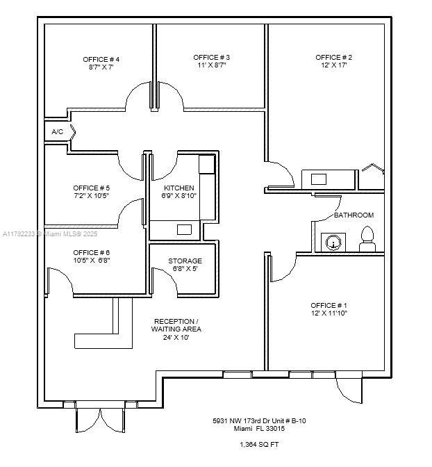 Office Condo, Centrally Located and well maintained in Miami, close to Miami Lakes, Opa-Locka Airport, Palmetto Expressway, Wal-mart, Lowes and BJ's, 15 minutes to Miramar - Broward. It offers a reception and waiting area, 6 office spaces of different sizes, one bathroom and kitchen, 2 exterior doors, one assigned parking per unit of the building and the other spaces can be used in a first come first served basis around the complex. There is also more parking on the street just outside the complex. Association covers insurance for exterior, roof maintenance and exterior painting.
offers 7% CAP RATE based on current market rental value