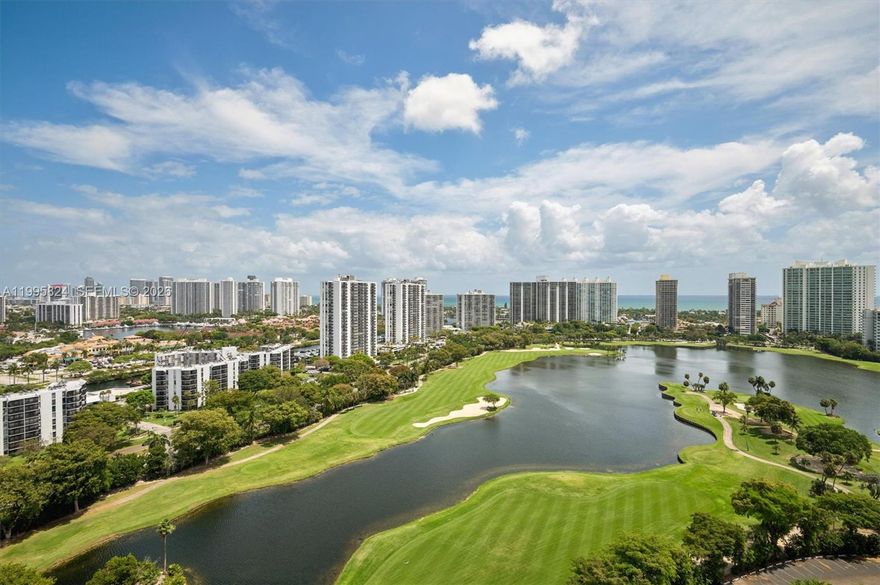 Welcome to your dream condo, a beautifully renovated two BR, two bath retreat that perfectly blends elegance & comfort. This stunning residence boasts breathtaking views of the golf course & city skyline, providing a picturesque backdrop for everyday living. As you step inside, you'll be greeted by exquisite porcelain flooring that enhances the airy, open layout. The kitchen, features gorgeous white wood cabinetry paired with sleek stainless steel appliances. Recessed lighting illuminates the space, while the convenient countertop seating invites casual dining. The impressive master bedroom is a true sanctuary with balcony access, complete with a luxurious en-suite bathroom featuring dual sinks and an expansive walk-in closet, ensuring ample storage and comfort. The guest bedroom is equally inviting, offering generous space and private access to a charming balcony, perfect for enjoying morning coffee or evening sunsets.
Every detail of this condo has been thoughtfully designed, making it a rare gem in the market. Whether you're entertaining guests or enjoying quiet evenings at home, this condo promises an exceptional lifestyle in a vibrant setting. Don't miss the chance to make this stunning property your own! The building was recently renovated. A rated school district. Gated entry, 24hr front desk, valet, bike storage, barbeque area, heated pool, jacuzzi, tennis, game room, party room, fitness. Shuttle service daily to Publix shopping and Aventura Mall.