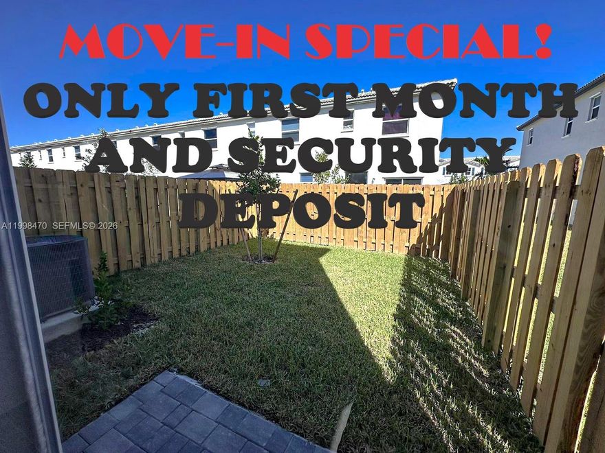 **MOVE IN SPECIAL FOR QUALIFIED APPLICANTS!** Move-in NOW with just 2 months (Fist month and security deposit) *realtors check broker remarks     *NO MINIMUM CREDIT REQUERED*
New stunning villa in Homestead at Cedar Pointe by Lennar. The prime location offers convenience at your doorstep, with proximity to supermarkets, US1, the Florida Turnpike, and restaurants for a vibrant lifestyle. This exquisite unit features 3 bedrooms and 2.5 full bathrooms. Enjoy relaxation and entertainment on the inviting patio, perfect for gatherings. Washer and dryer inside the unit for added convenience, and parking space in front of the property. Unwind and indulge in the upcoming clubhouse and swimming pool amenities. Don't miss out on this opportunity to elevate your lifestyle with this exceptional rental property.   
Pet friendly!    
* You'll find convenience with 2 parking spots directly in front of house and guest parking *    
* Internet and sewer included in rent *