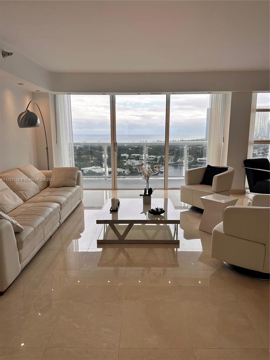 MILLION DOLLAR VIEW, spectacular renovated unit fully furnished and equipped, Located on in the heart of Aventura. Bright and very spacious condo with an amazing views. Direct, unobstructed, Ocean and Intracoastal views from all the rooms. 50' balcony. Two master bedrooms. Lots of storage space. Only 5 minutes to the beach. 3.5 mile bike and walking path across the property. Walking distance to the mall, restaurants and shops. Affordable luxury in the best location. Condo: Highspeed internet and basic cable included. Balcony just renovated. 1 assigned parking spot, new gym, sauna, BBQ. 6 months minimum rental.