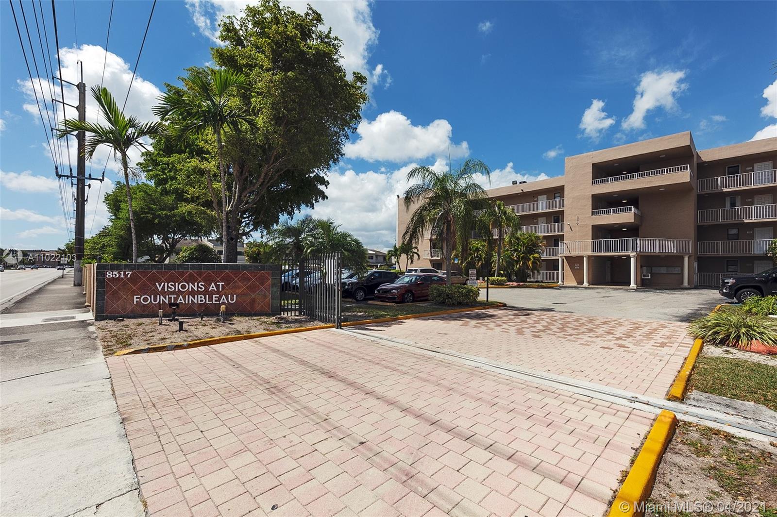 Spacious 2 Bedroom and 2 bathroom unit located at Visions at Fontainebleau. Property is centrally located and the building is very well maintained. Unit features updated kitchen with large counter, updated bathrooms, recessed lighting throughout, brand new curtains installed, freshly painted, large balcony, Washer & Dryer along with 2 parking spaces.