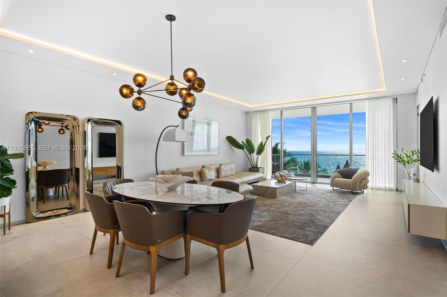 Experience refined oceanfront living in Residence 401 at the prestigious Residences by Armani Casa. This 3-bedroom + den, 5.5-bath, 2,468 SF home features an elegant open layout with floor-to-ceiling glass framing serene ocean and palm views. The spacious great room flows seamlessly to an expansive terrace for effortless indoor-outdoor living. A sleek gourmet kitchen offers custom cabinetry, premium appliances, and a large island ideal for dining and entertaining. The primary suite is a private retreat with a spa-like bath and generous wardrobe space, while all guest bedrooms feature en-suite baths. Residents enjoy world-class amenities including private beach service, oceanfront pool, spa, fitness center, restaurant, concierge, valet, and 24-hour security.