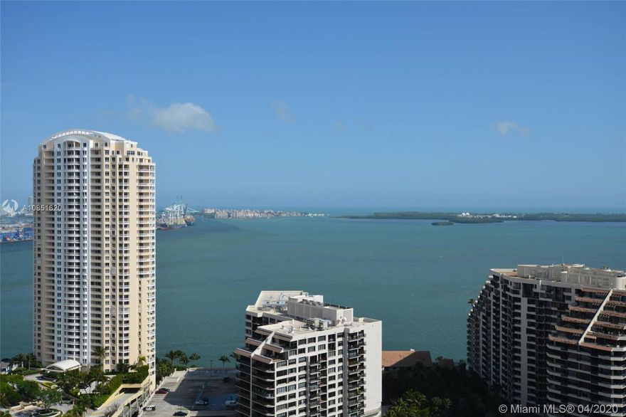 ***DRASTICALLY REDUCED***INCREDIBLE ENDLESS VIEWS OF BISCAYNE BAY***Beautiful 2/2.5  the 32nd floor. This unit features 10' ceilings, split bedroom floor plan, laundry room inside the unit and tons of closet spaces and natural light.***BRAND NEW KITCHEN APPLIANCES***. Two assigned parking spaces. For rent furnished or unfurnished. The building offers top line amenities such as gym, sauna, community pool overlooking the bay, 24 hour security, Jacuzzi, tennis courts, children playroom, game and billiard room, party room, racquetball and courtesy valet for guests. The property is conveniently located in the private Brickell Key island and is walking distance to all Brickell City Center has to offer.