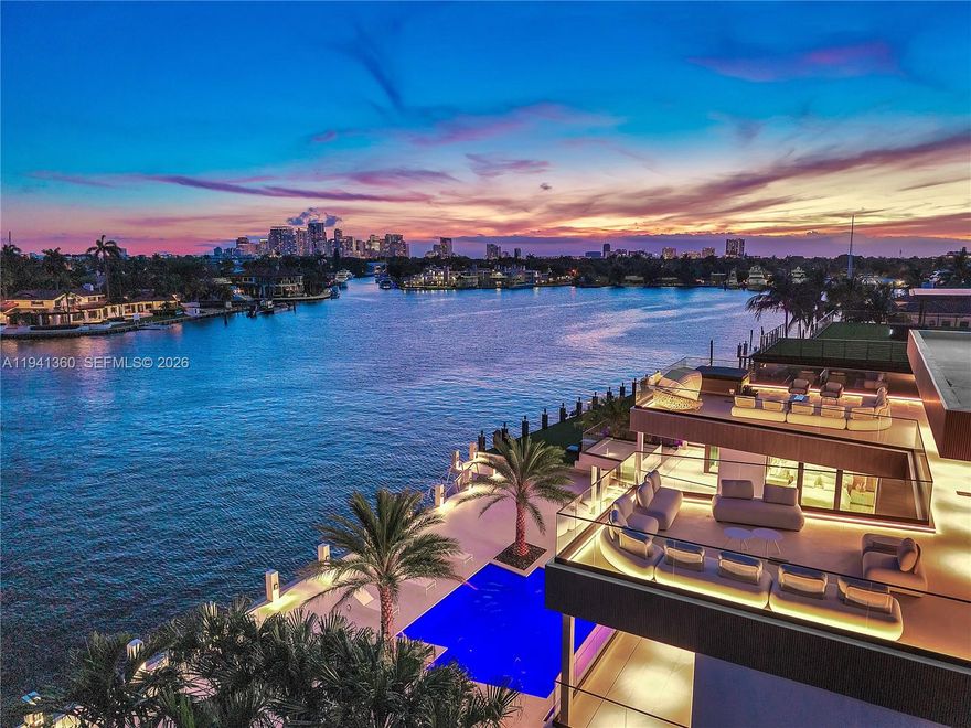 Unparalleled luxury in the heart of Fort Lauderdale’s prestigious Sunrise Intracoastal gated neighborhood. Designed by renowned architect Bruce Celenski and under construction by distinguished Crest Group, this 3-story contemporary masterpiece boasts 7-bedrooms, 9-bathrooms and features 100’ of prime deep-water frontage with open ocean access. Custom design elements include Turkish Bath spa, media room, gym, elevator, dual laundry rooms with dog wash station, wine room, chef’s kitchen with top-of-the-line European appliances, fully separate prep kitchen and smart home technology with interior design by Kaspary Interiors. Outdoor amenities include 2 fully equipped summer kitchens with pizza ovens, swimming pool + spa, cold plunge and spacious rooftop deck with gas fireplace and hot tub.