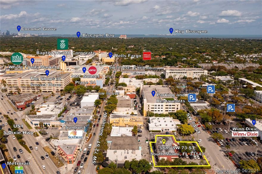 Prime South Miami property located on the corner of 73 St. and 59 Ave. very close to South Miami Hospital, South Miami MetroRail Station, and the University of Miami. Zoned SR (Specialty Retail) within HD-OV (Hometown District Overlay Zone). Maximum  FAR (Floor Area Ratio) for the total development 1.6 (26,800 sf) Maximum Height: 4 stories (not greater than 50'). Six tenants in a total of 9 units with no vacancies.  Currently 9,871 Bldg SF, with 28 parking spaces.  Lot Size is 16,750 sq. ft.
Walk Score AND Bike Score: 99/100, A Walker's and Biker's  Paradise! 
PLEASE DO NOT DISTURB TENANTS ON THIS MATTER.  BY APPOINTMENT ONLY.