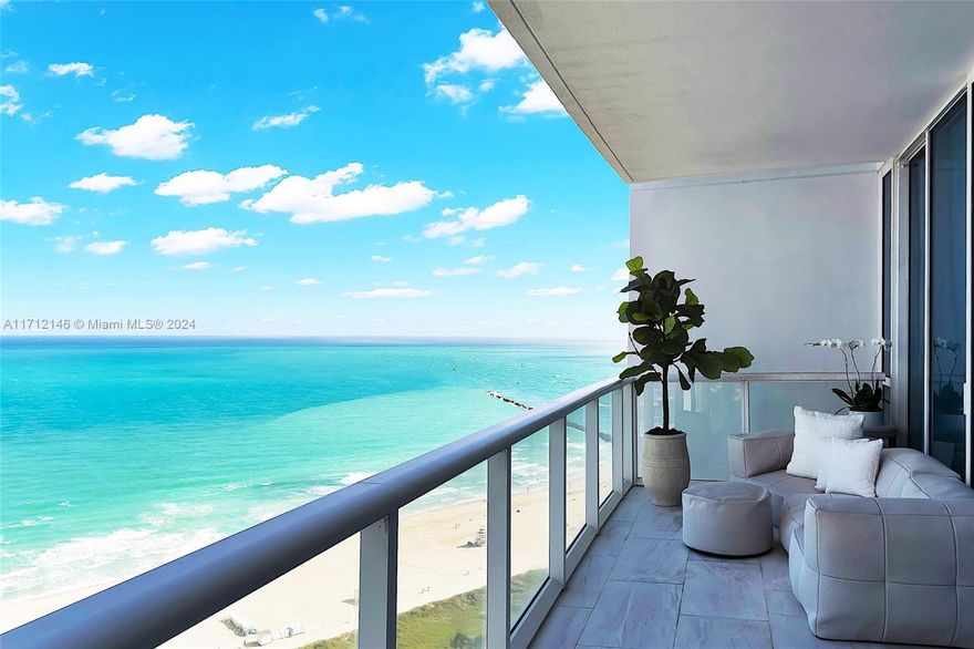 A stunning turn key , direct ocean front apt with the WOW!!! Factor …The second one walks off the elevator onto the 24th floor of the Continuuum South Tower.
Immediately it is evident that this unique, bright, intelligently designed home with its private foyer epitomizes the desirable fabulous elegant South Beach lifestyle. 2 beds 2.5 baths, with a split spacious floor plan offers sparkling turquoise ocean and vast sweeping views all the way up Miami Beach. Each bedroom and the main room have sliding access doors to the long wide waterfront balcony. With architectural high ceilings, light is duplicated reflecting on the refined finishes revealing particular attention to detail. This home transcends comparable options offering a distintive luxury Continuum lifestyle with 5 star amenities.