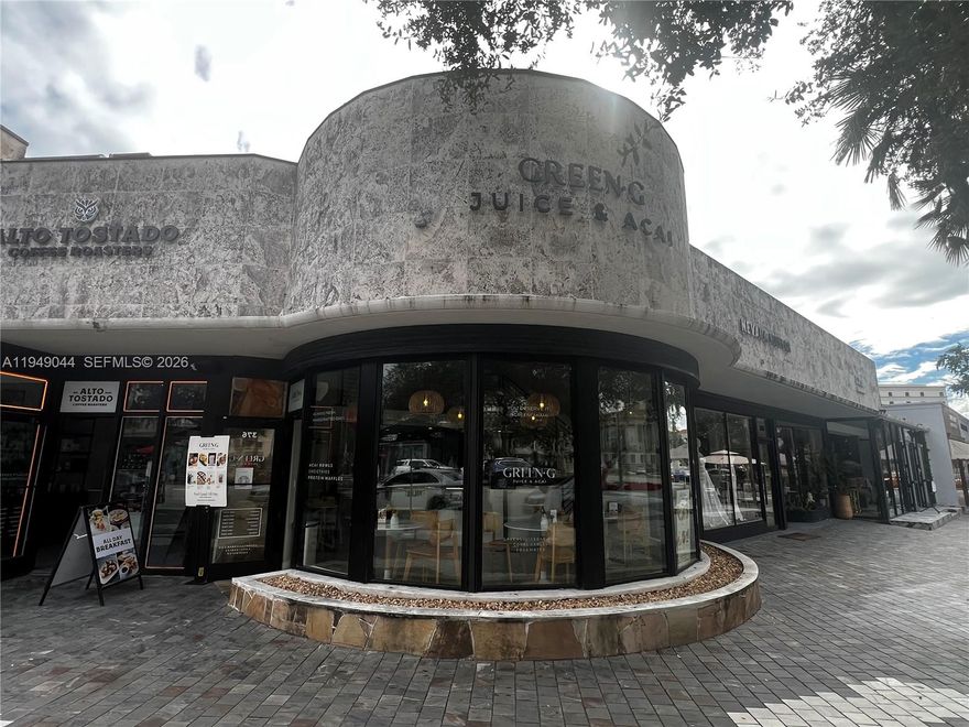 Juice Bar / Café / Bakery Opportunity – Prime Corner Location on Miracle Mile
Turnkey asset sale opportunity located on a highly visible corner along Miracle Mile, one of the most desirable commercial corridors in Coral Gables. This location offers outstanding visibility, strong pedestrian traffic, and constant vehicular exposure.
The space consists of approximately 1,045 square feet and is currently operating as a juice bar. Due to its layout and existing infrastructure, it can easily be adapted for multiple concepts, including a café, bakery, ice cream or gelato shop, smoothie bar, or similar food and beverage operations.
The premises is equipped with a grease trap and does not have a hood, making it ideal for non-cooking or light food preparation concepts. All licenses and permits are active, up to code, and in good standing, allowing for a smooth and efficient transition to a new operator.
A new lease will be signed directly with the landlord for the incoming buyer. The monthly rent is $5,500 all-inclusive, offering excellent value for a prime Miracle Mile location and providing predictable operating costs.
This is an ideal opportunity for an owner-operator or investor seeking a turnkey setup in Coral Gables with minimal build-out requirements and strong visibility.