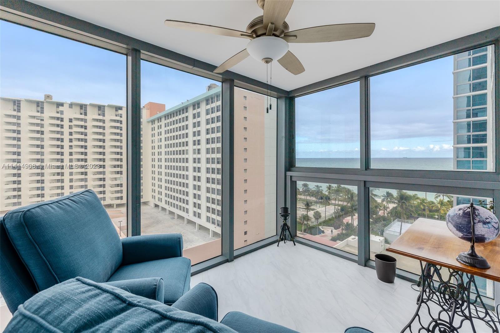 Completely renovated condo with oceanfront views located in heart of Miami Beach. Condo features an ocean-facing balcony and sunroom, a large master bedroom with spacious walk-in closet, totally gutted and renovated bathrooms, brand new floors, paint & kitchen. New floor to ceiling impact windows and doors throughout. Take a quick walk to your “backyard" pool, boardwalk, beach and ocean. Located within blocks of the One Hotel, Edition Hotel, Faena, amazing restaurants and nightlife and all that South Beach offers! Covered parking space deeded with the apartment. 24/7 attended lobby, heated pool, sauna and gym are all included in the low HOA fee! Unit offers a bonus room that can be an office /sunroom /den /second bedroom.