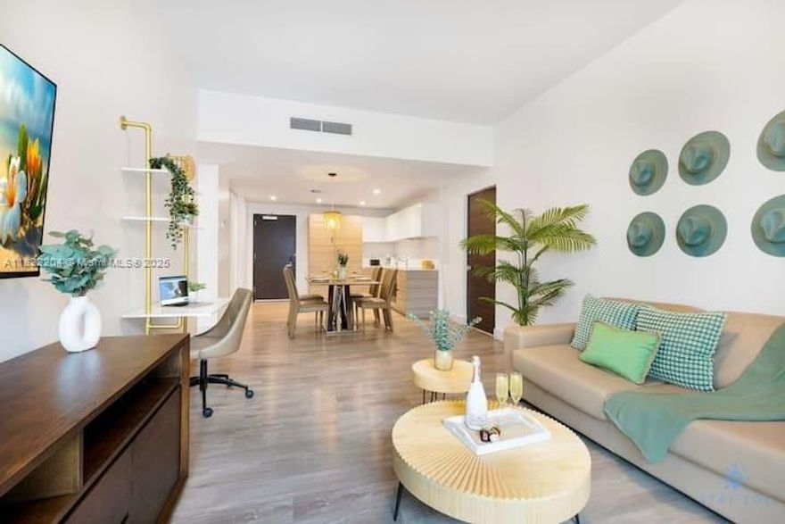 Modern and beautiful unit 1 Bedroom + 1 Den + 1 Full Bath. The Den has 2 beds and TV!! Living- Dining room with 1 sofa bed. Fully furnished and equipped at Costa Hollywood Resort in Hollywood Beach! Modern kitchen, balcony with ocean and intracoastal view. Amazing rooftop with bar, pool, jacuzzi, lounge areas and spectacular views of the city, Intracoastal and beach. No Rental Restrictions! Association fee includes Cable TV, Internet, water, gym, Electric, facilities, amenities. Unit management by Stay Sol. Just steps away from the Hollywood Boardwalk with many restaurants, bakery, shops, sports. Don't miss the opportunity to stay in paradise!!