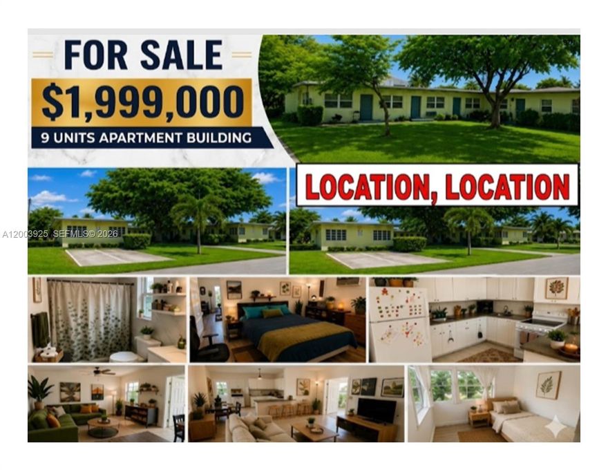 Reduced Price Now Offer at $1,999,000. This is an Excellent Amazing Opportunity to Acquire 9 Apartment Units on an Big Oversized 13,430 SF Lot (0.31 Acres) This is a rare value-add opportunity.

The property offers several recent improvements, including impact windows installed by the previous owner and a new roof completed in 2018. Interior finishes include a mix of vinyl flooring and tile flooring throughout the units. In terms of cooling, 2 units have split A/C systems and 7 units have window A/C units.

9 Assigned Parking Spaces

Current rents are below market, creating significant upside potential for a new owner.

The location is exceptional, and the redevelopment potential is tremendous. According to zoning, the property may allow for the development of a new 5-story multifamily building with up to 15.42 units and approximately 8,774 SF of building area.

Investment Highlights:

Strong value-add play through rent increases
Opportunity to modernize units and significantly boost NOI
Large lot offering future redevelopment optionality
Located in a prime rental corridor with strong demand fundamentals

This creates a rare covered land play — generate income today while planning a future redevelopment exit.

You’re not buying into a location — you’re buying into an established urban core.

Buyer must independently verify all zoning, density, and development potential with the appropriate zoning department and conduct their own due diligence.