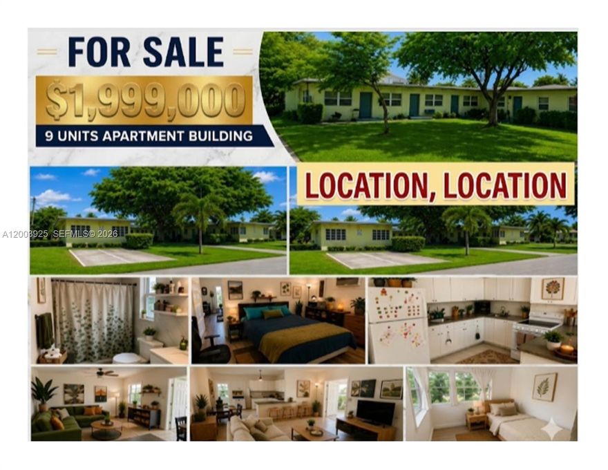 Reduced Price Now Offer at $1,999,000. This is an Excellent Amazing Opportunity to Acquire 9 Apartment Units on an Big Oversized 13,430 SF Lot (0.31 Acres) This is a rare value-add opportunity.

The property offers several recent improvements, including impact windows installed by the previous owner and a new roof completed in 2018. Interior finishes include a mix of vinyl flooring and tile flooring throughout the units. In terms of cooling, 2 units have split A/C systems and 7 units have window A/C units.

9 Assigned Parking Spaces

Current rents are below market, creating significant upside potential for a new owner.

The location is exceptional, and the redevelopment potential is tremendous. According to zoning, the property may allow for the development of a new 5-story multifamily building with up to 15.42 units and approximately 8,774 SF of building area.

Investment Highlights:

Strong value-add play through rent increases
Opportunity to modernize units and significantly boost NOI
Large lot offering future redevelopment optionality
Located in a prime rental corridor with strong demand fundamentals

This creates a rare covered land play — generate income today while planning a future redevelopment exit.

You’re not buying into a location — you’re buying into an established urban core.

Buyer must independently verify all zoning, density, and development potential with the appropriate zoning department and conduct their own due diligence.