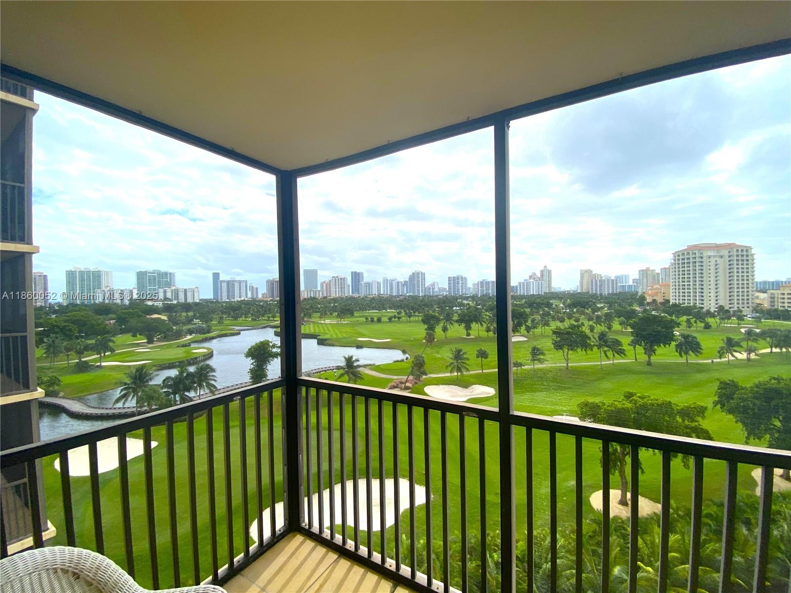 Experience this spectacular 1-bedroom, 1.5-bath, a large master bedroom with breathtaking eastern views of the Turnberry Golf Course and serene lakes. The balcony offers a tranquil and relaxing setting. This remodeled unit includes a granite countertop, white appliances, and an open window from the kitchen that showcases the stunning view of the golf course. Amenities include cable and internet, a gym, covered parking, a pool, 24-hour security, and a courtesy bus. Enjoy leisurely walks around the famous country club circle, and take advantage of the close proximity to the ocean, restaurants, and major highways. This is a must-see property!