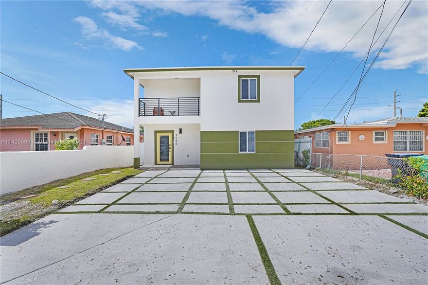 THIS TURN KEY READY, NEW CONSTRUCTION HOME IS A MUST SEE! As you pull into the modern style driveway, you'll notice the impact windows and doors. Once you enter the home you'll be blown away by the open concept, and the unique ceramic tile. One bedroom and one full bathroom is located on the first level which is just steps away from the kitchen that has SS appliances. A few steps past the kitchen and through the impact sliding glass door, you'll enter into the backyard which features a brand new wooden deck that's perfect for entertaining and plenty of room for a pool. The master bedroom is located on the second floor with a custom walk in closet and access to the balcony. The laundry room has brand new full size washer/dryer. Close to the beaches, Wynwood, Brickell, Downtown and Airport.