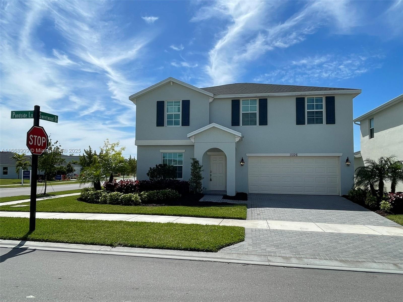 This two-story corner lot and home built in 2023 is thoughtfully designed to balance comfort and privacy. The first floor features an open-concept layout. A versatile flex space on the first floor can be used as a formal sitting room or a home office. Upstairs, you'll find all four bedrooms, including a loft area and a spacious owner’s suite with a private bathroom. THIS HOME IS CBS CONSTRUCTION ON THE FIRST AND SECOND FLOORS. THE WINDOWS AND SLIDERS ARE HURRICANE IMPACT GLASS, less than a 60-second walk to the Pool and all amenities. Lawn maintenance and water irrigation are included with the HOA fee