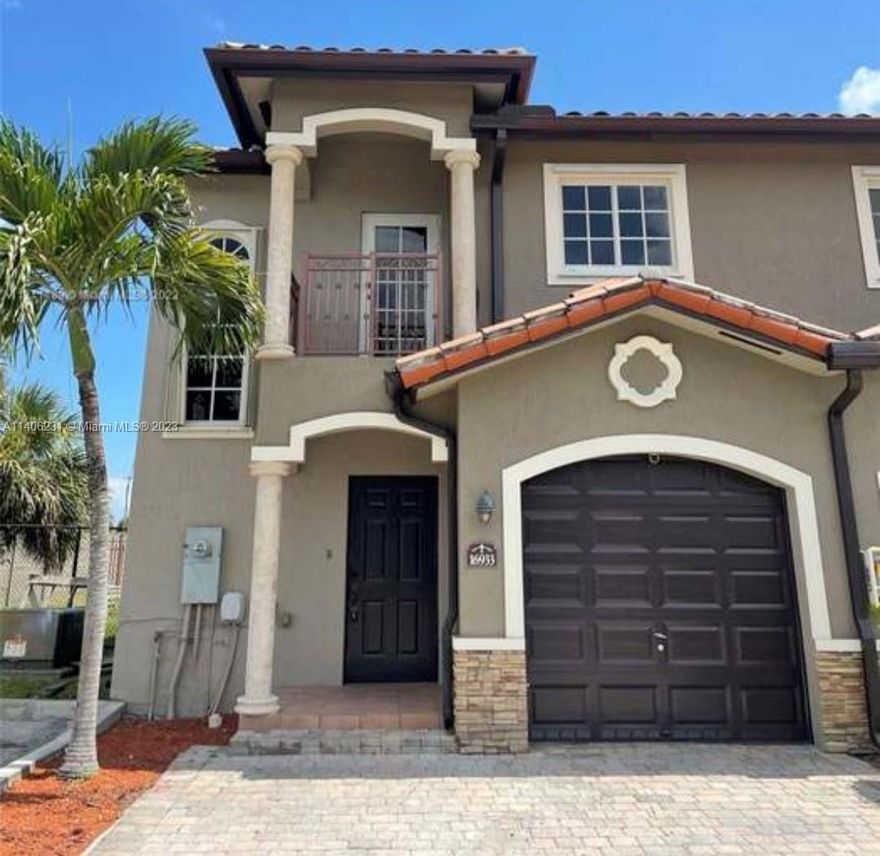 Miami Gardens is a vibrant city located in Miami-Dade County, Florida. The corner unit features a 2 story corner lot home with 3 spacious bedrooms & 2.5 bathrooms. The community includes a pool and clubhouse. The updated kitchen with granite countertops adds a touch of elegance and functionality to the home. All the bedrooms located upstairs ensures privacy and separation from the common areas. The primary bedroom provides a spacious walk-in closet and is likely to be a highlight for potential buyers. The primary bathroom is described as lovely Washer and dryer located upstairs. Front, back and doorbell cameras do not convey with/sale of home.