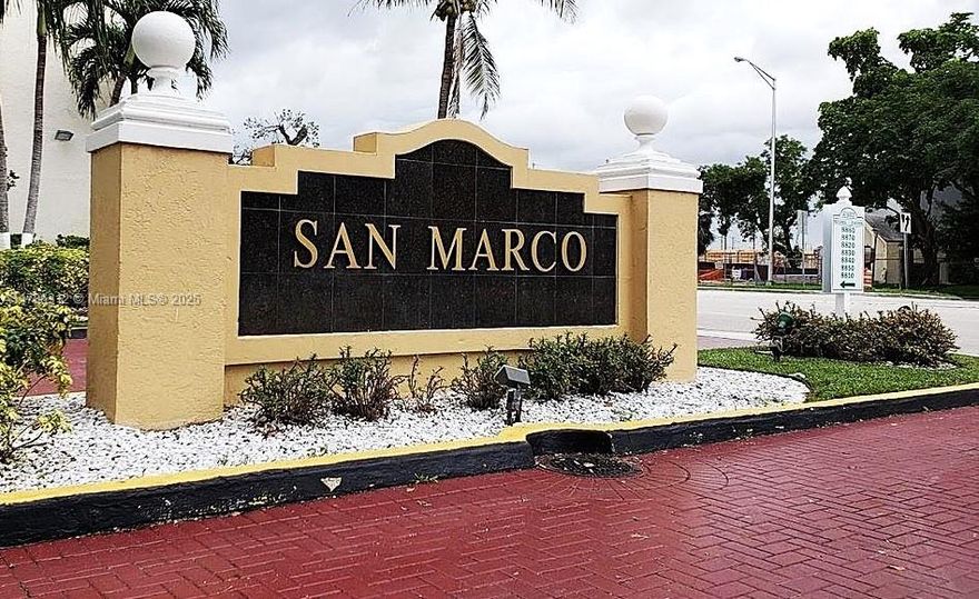 Beautiful 2 beds/1.5bath unit with one assigned parking spot located in front of the door. Located in the exclusive San Marco Condominium. High ceilings. Spacious Master Bedroom with a walk- in closet. The second bedroom is perfect for guest or a home office. Remodeled Kitchen with granite counter, top appliances & wine cooler. Laundry inside the unit. Ample balcony perfect to relaxation integrated to the living area. Located in a great location close to FIU, Miami International Airport, Shopping Centers, Dining and entertainment options. Top-rated A+ schools. This gated community provides 24 hours security ad includes amenities such as a pool & Gym. Please make appointments through Showing Assist.