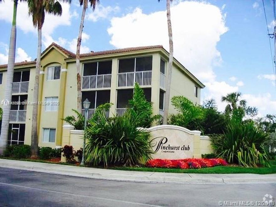 1B/1B unit, newer bathroom vanity, walk-in closet, newer ceiling fan in master bedroom. Washer & Dryer . Unit faces quiet garden area & is located near community pool, gym, clubhouse and courtyard BBQ area; well-maintained, gated Pinehurst community is just south of Hollywood Blvd, near I-95, Miami, Ft. Lauderdale, Publix & other shopping, near to entertainment centers, schools, international airports, Police station, beaches and much more!